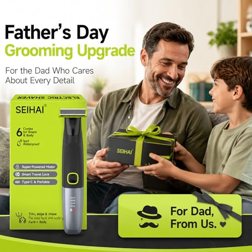 Body Hair Trimmer for Men, Electric Groin & Pubic Hair Trimmer, Painless Body Shaver for Chest, Legs, Bikini, Waterproof Wet/Dry, USB-C Rechargeable, Self-Sharpening Blades, 6 Guide Combs - color: Green