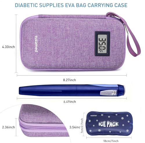 suzamed Insulin Cooler Travel Case,EVA Insulation Travel Medicine Kit with Temperature Display for Diabetes Care,Insulin Pen and Other Diabetic Supplies (Purple-Temp) - color: Purple