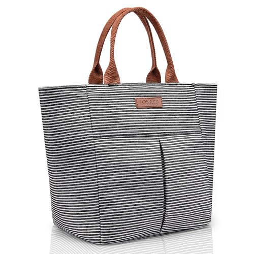 LOKASS Lunch Bag Women Insulated Lunch Box, Wide-Open Lunch Tote Bag Leak-proof Cooler Bag for Work Picnic- (Stripe) - color: Black Stripes