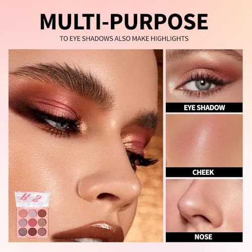 9-Color Rose Nude Brown Eyeshadow Palette – Matte Shimmer Glitter Mauve Pink Burgundy Eye Shadow Kit, High Pigment Blendable Long-Lasting Warm Neutral Soft Glam Makeup Palette for Daily Wear & Travel - color: H02