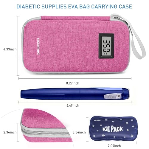 suzamed Insulin Cooler Travel Case,EVA Insulation Travel Medicine Kit with Temperature Display for Diabetes Care,Insulin Pen and Other Diabetic Supplies (Pink-Temp) - color: Pink