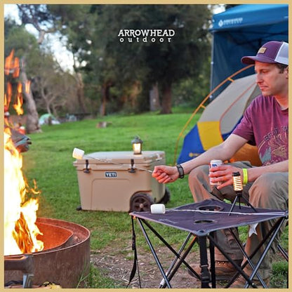 ARROWHEAD OUTDOOR 26” (66cm) Portable Camping Folding Table, 2 Cup Holders, Square, Carrying Case, Steel Frame, High-Grade 600D Canvas - color: Black 2pack