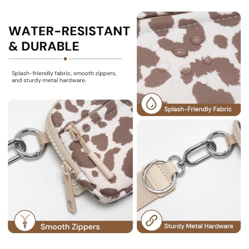 YDF Small Nylon Wristlet Wallet for Women, Minimalist Zip Keychain Coin Purse Card Case with Clear ID Window, Water-Resistant Pouch - color: Beige Leopard