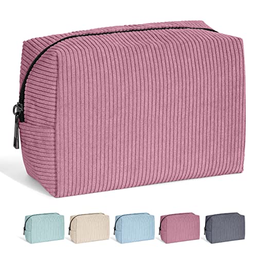 MAANGE Cosmetic Bags for Women Small Makeup Bag for Purse Corduroy Makeup Pouch Travel Makeup Bag with Metal Zipper Make Up Bag for Travelling(PINK) - color: Red-1