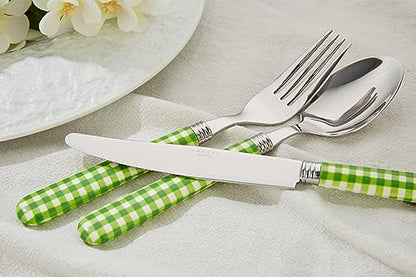 ANNOVA Silverware Set Stainless Steel Colorful Tableware Kitchen Flatware Set Utensils, Includes Dinner Knives, Forks, Spoons, Salad Forks & Dessert Spoons (Green/Checkered, 20 Pieces) - color: Green