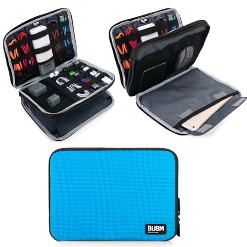 BUBM Double Layer Electronics Organizer, Travel Gadget Bag for Cables, Memory Cards, Flash Hard Drive and More, Fit for iPad or Tablet(up To 9.7")--Large, Blue - color: Blue, size: Large,2-layer