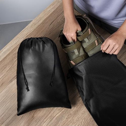 PALTERWEAR Tech-Weave PU-Coated Drawstring Bags (Set of 5) Water-Resistant, Directional-Stretch Travel Organizers for Gym, Toiletries, Tech Gear, Tablet - Durable, Wipe-Clean (Black 3D, 9 x 12 In) - size: 9 x 12 In