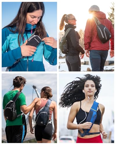 WATERFLY Crossbody Sling Bag Small Water Resistant Backpack Lightweight Shoulder Chest Daypack for Men Women Hiking Travel - color: Black/W