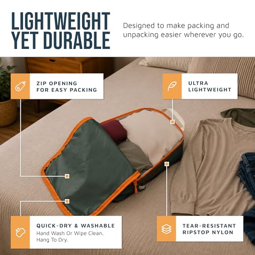 Large Compression Packing Cubes for Travel-Packing Cube Luggage Organizers 7 Piece Set for Checked Luggage-Ultralight, Expandable/Compression Bags by TRIPPED Travel Gear (Green/Orange) - color: Green/Orange