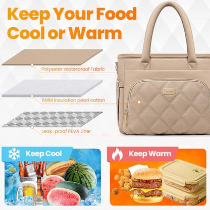Artelaris Lunch Bag Women, Adult Insulated Lunch Box, Leakproof Lunch Cooler Bag, Reusable Large Lunch Cooler for Work, Picnic, Travel (Khaki) - color: Khaki