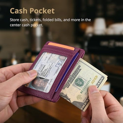 Buffway Slim Minimalist Front Pocket RFID Blocking Leather Wallets for Men and Women - Alaska Purple - color: Alaska Purple