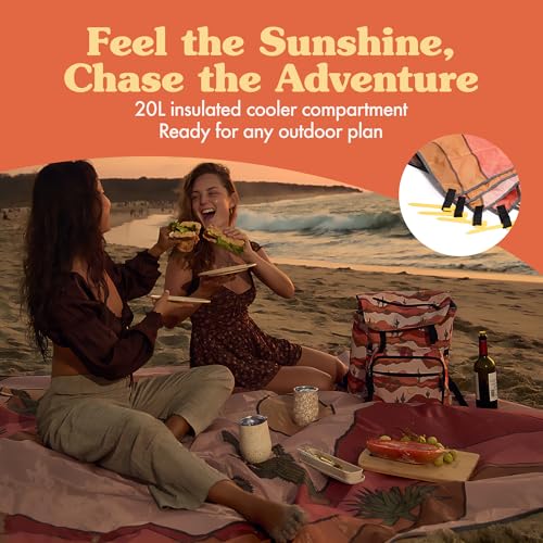 Lax & Daisy Travel Picnic Backpack for 2 Persons - 14 Piece Set Cooler Bags Insulated for Beach, Camping, Hiking & Parks with Blanket, Tumblers, Plates, Gold Cutlery & Cutting Board (Cactus Print) - color: Desert Daze