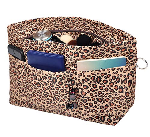 Vercord Handbag Purse Tote Pocketbook Organizer Insert Zipper Closure 11 Pockets 3 Sizes Many Colors - color: Leopard, size: Small