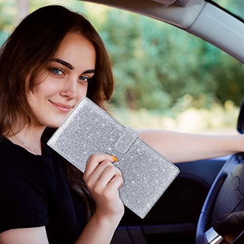 RSAquar Car Registration & Insurance Holder - Leather Glove Box Organizer, Cool Accessories for ID, Driver's License Cards & Essential Documents, Men & Women, Glitter Gray - color: Glitter Gray
