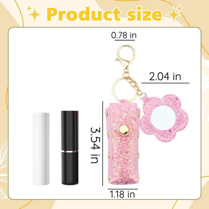 Sisadodo Glitter Lip Oil Holder Key Chains for Woman Lipstick Case with Mirror Lip Balm Keychain for Lipstick Case Keychain - color: Hot Pink-flower
