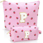 Personalized Initial Makeup Bag,Strawberry Print Preppy Cosmetic Toiletry Travel Bag,Trendy Letter Makeup Pouch for Teen Girls and Women,Holiday & Birthday Gift,2 Pack (P, Pink Strawberry) - style: P
