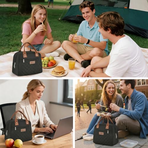 HOMESPON Insulated Lunch Bag for Women Men Adults Lunch Tote with Front Pocket Lunch Box Container Cooler Bag for Work Picnic (Black) - color: Black