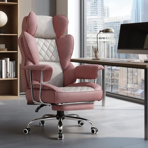 GTPLAYER Gaming Chair,Office Chair with Pocket Spring Lumbar Support, Ergonomic Comfortable Wide Office Desk Computer Chair with Outward Fixed Soft Armrests and Footrest (Fabric, Pink) - color: Pink Grey