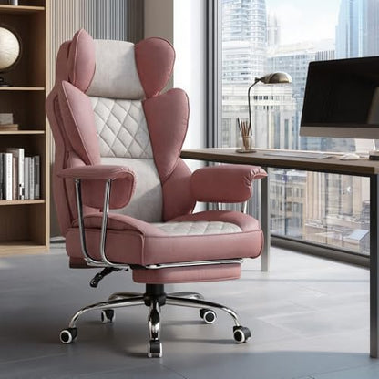 GTPLAYER Gaming Chair,Office Chair with Pocket Spring Lumbar Support, Ergonomic Comfortable Wide Office Desk Computer Chair with Outward Fixed Soft Armrests and Footrest (Fabric, Pink) - color: Pink Grey