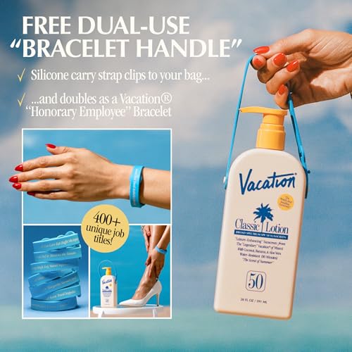 Vacation Classic SPF 50 Sunscreen Lotion, 20 Fluid Ounces - Invisible, No White Cast, Water-Resistant, Body Sunscreen, Dermatologist-Tested, Family Size, Vegan, - size: 20 Fl Oz (Pack of 1), style: SPF 50