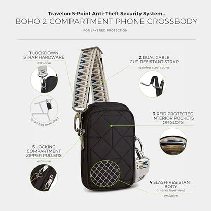 Travelon Anti-Theft Boho 2 Compartment Phone Crossbody - color: Black