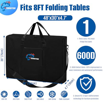 SIRUITON Folding Table Storage Bag, Portable 600D WaterProof Carry Bag for Folding Picnic/Camp Tables with Reinforcing Plate & Shoulder Strap, 48" D x 30" W x4.7 H Fits 8FT Folding Tables（bag only） - size: 8ft Folding Table Bag