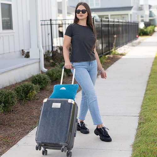 BlueHills Premium Soft Travel Blanket Pillow Airplane Blanket in Soft Bag case with Hand Luggage Belt and Carabiner Compact Pack Large Cozy Plane Car Train Teal Blue T022 - color: Tealblue-1pk-t022