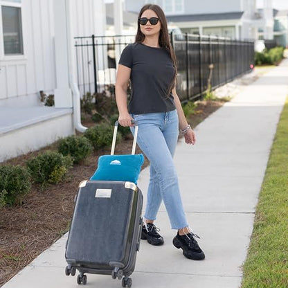 BlueHills Premium Soft Travel Blanket Pillow Airplane Blanket in Soft Bag case with Hand Luggage Belt and Carabiner Compact Pack Large Cozy Plane Car Train Teal Blue T022 - color: Tealblue-1pk-t022