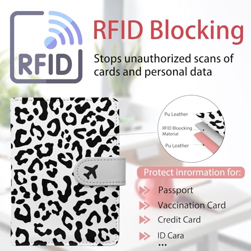 Passport Holder, Travel Wallet Cover with Pen Loop | Cute RFID Blocking Leather Case with Magnetic Closure for Travel Essentials-Leopard - color: K-Wild