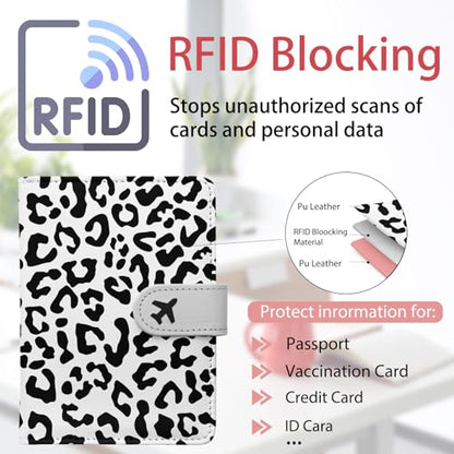 Passport Holder, Travel Wallet Cover with Pen Loop | Cute RFID Blocking Leather Case with Magnetic Closure for Travel Essentials-Leopard - color: K-Wild