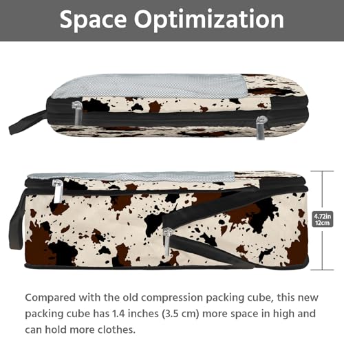 7 Pcs Compression Packing Cubes for Travel, Waterproof Suitcase Luggage Backpack Organizer with Toiletry Bag Travel Essentials for Women/Men-Cow Print - color: Brown-Cow Print