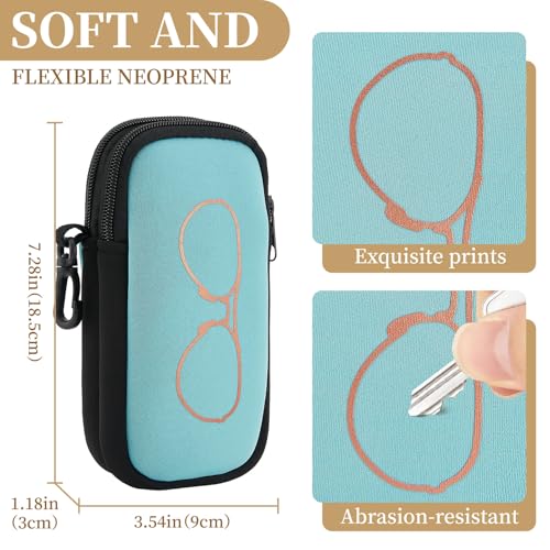 QIUTIMIY Sunglasses Soft Case Zipper Double Eyeglass Case with 2 Compartments 1 Belt Clip - color: Blue