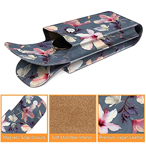 FINTIE Double Glasses Case with Carabiner Hook, Portable Vegan Leather Eyeglass Case Anti-scratch Sunglasses Pouch - color: Blooming Hibiscus