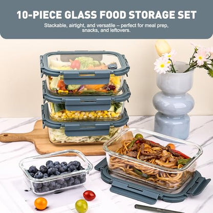 Liuruiyu 10 Pack Glass Food Storage Containers with Glass Lids, Airtight Meal Prep Containers, Leak-Proof Bento Boxes for Microwave, Oven, Freezer & Dishwasher, BPA-Free - color: 5*12.5&5*35.8oz