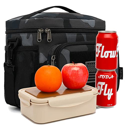 FlowFly Lunch Bag, Insulated Cooler, Thermal Lunch Box Tote with MOLLE/PALS Webbing, Adjustable Padded Shoulder Strap, for Tactical Men Women Adults and Boys Girls Kids (Black#Camo, Medium) - color: Black#Camo, size: Medium