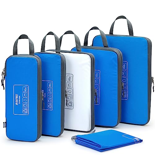 G4Free 6 Set Compression Packing Cubes, 3 sizes Travel Packing Organizers for Suitcases, Expandable Luggage Suitcase Storage Bags Set, Lightweight Packing Cubes Travel Essentials - color: 02-Blue
