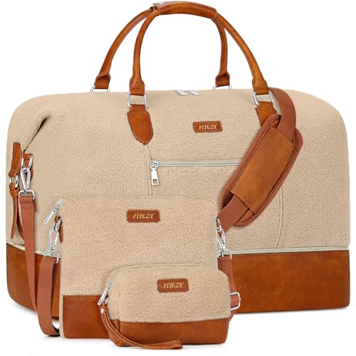 ITIEZY Weekender Overnight Bag for Women - Large Travel Duffel Bag with Shoe Compartment, Gym Duffel Bag Hospital Bag Carry On Tote Bags for Airplanes with Crossbody Bag Toiletry Bag 3Pcs Set - color: 8a-Off White