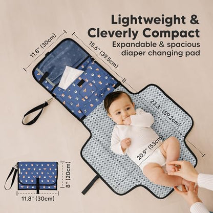 KeaBabies Portable Diaper Changing Pad, Travel, Car - Large Waterproof Baby Changing Mat, Wipeable, Padded, On The Go Travel Diaper Clutch Bag, Easy to Use Pockets for Newborn Essentials (Pets & Paws) - color: Pets & Paws