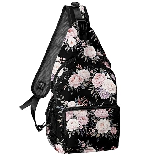 Floral Pattern Crossbody Bags for Women, Sling Bag for Men, Hiking Backpack Casual Lightweight daypack for Outdoors Travel - color: Color 12