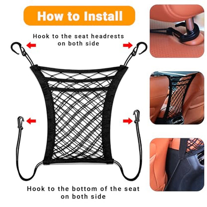 3-Layer Car Organizer with 2pockets-Black Mesh Car Seat,dog pets and baby Net Barrier,Purse Holder| Tissue Holder |Storage Bag for Car