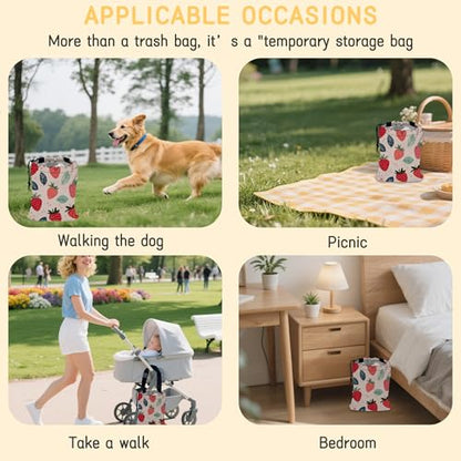 Cartoon Strawberry Car Garbage Bag, Small Car Trash Bag Hanging,Drawstring Car Garbage Bag with Adjustable Buckle for Car Back Seat,SUVs,Camping,Road Trips - color: Cartoon Strawberry