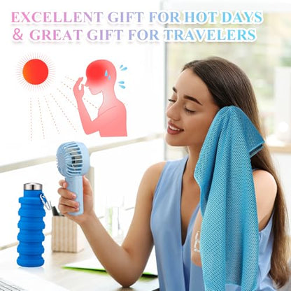 10 Set Theme Park Necessities Cruise Ship Accessory Kit Collapsible Water Bottle Cooling Towel Fan Drawstring Bag for Summer Amusement Park Outdoor Team Travel Cruise Gifts Fitness Sport Favor
