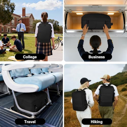 Carry On Backpack for Women & Men – Airline Approved Underseat Size, 15.6" Laptop Compartment, TSA-Friendly 180° Opening, Anti-Theft Business Travel Backpack with Trolley Sleeve (Black, Medium) - color: Black, size: Medium