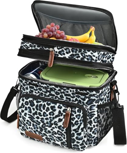 MIYCOO Lunch Bag & Lunch Box for Women Men, Double Deck Leakproof Insulated Soft Large Adult Camping Cooler bag for Work, Beach, Picnic, Travel (Leopard print, 15L) - color: Leopard Print, size: 15L
