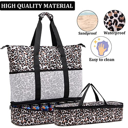 JIANYA Beach Bag Women Waterproof Sandproof Beach Tote Bags with Cooler Top Zipper Large Totes for Pool Travel Daily - color: *Leopard