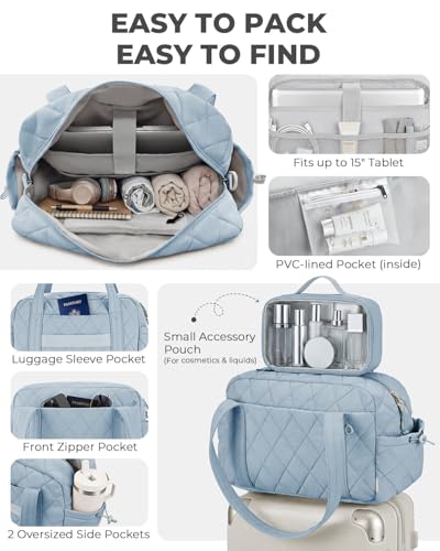 Percover Weekender Bag for Women, Ultra Lightweight Travel Duffle, Carry On Personal Item Overnight Bag with Toiletry Pouch & Compartments, Quilted Gym & Travel Bag, Slate Blue - color: Slate Blue