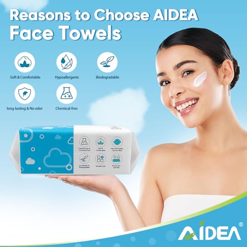 AlDEA Face Towels Disposable-600Ct, Face Towelettes for Sensitive Skin, Clean Facial Wipes for Makeup Removing, Facial Cleansing, Travel, Dry Wipes Face Cloths - style: 7.87" x 7.87" (Pack of 600)
