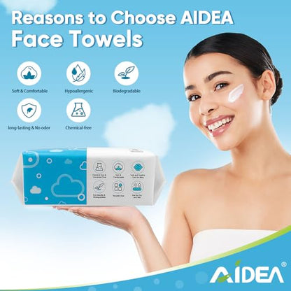 AlDEA Face Towels Disposable-600Ct, Face Towelettes for Sensitive Skin, Clean Facial Wipes for Makeup Removing, Facial Cleansing, Travel, Dry Wipes Face Cloths - style: 7.87" x 7.87" (Pack of 600)