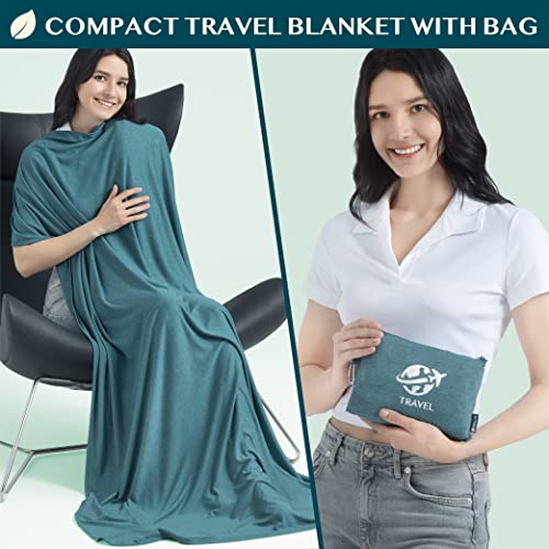 PAVILIA Travel Blanket Airplane Compact with Bag, Small Travel Pillow Blanket Long Flights, Lightweight Plane Blanket with Luggage Strap, Camping Blanket for Traveler Essentials, Teal Blue, 65x40 - color: Teal Blue