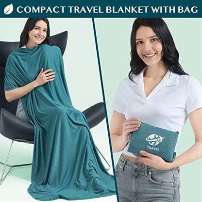 PAVILIA Travel Blanket Airplane Compact with Bag, Small Travel Pillow Blanket Long Flights, Lightweight Plane Blanket with Luggage Strap, Camping Blanket for Traveler Essentials, Teal Blue, 65x40 - color: Teal Blue